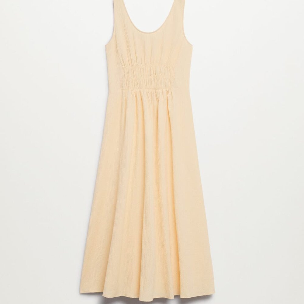 Mango long textured cotton dress - cream, size 2